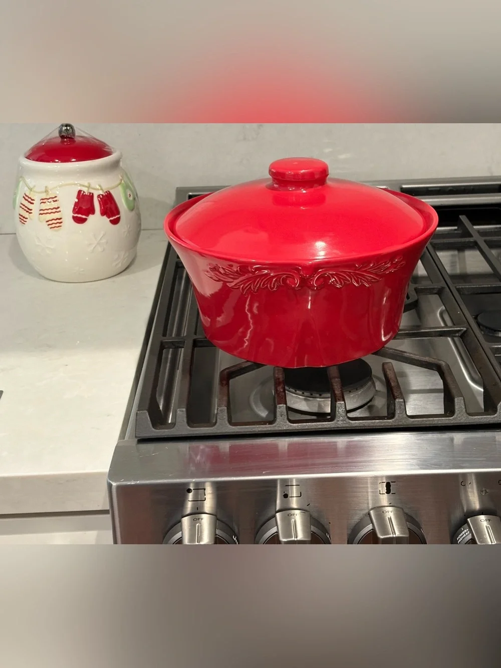Sur La Table Red Ceramic Covered Casserole with Lid